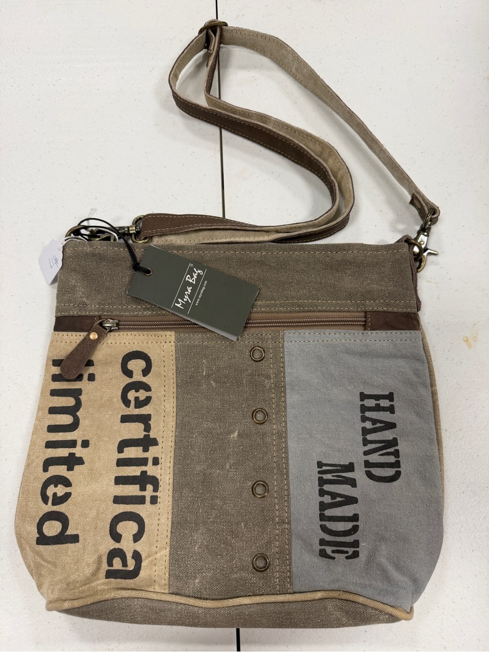 Myra Bag Two-Tone Brown and Gray Canvas Messenger Bag